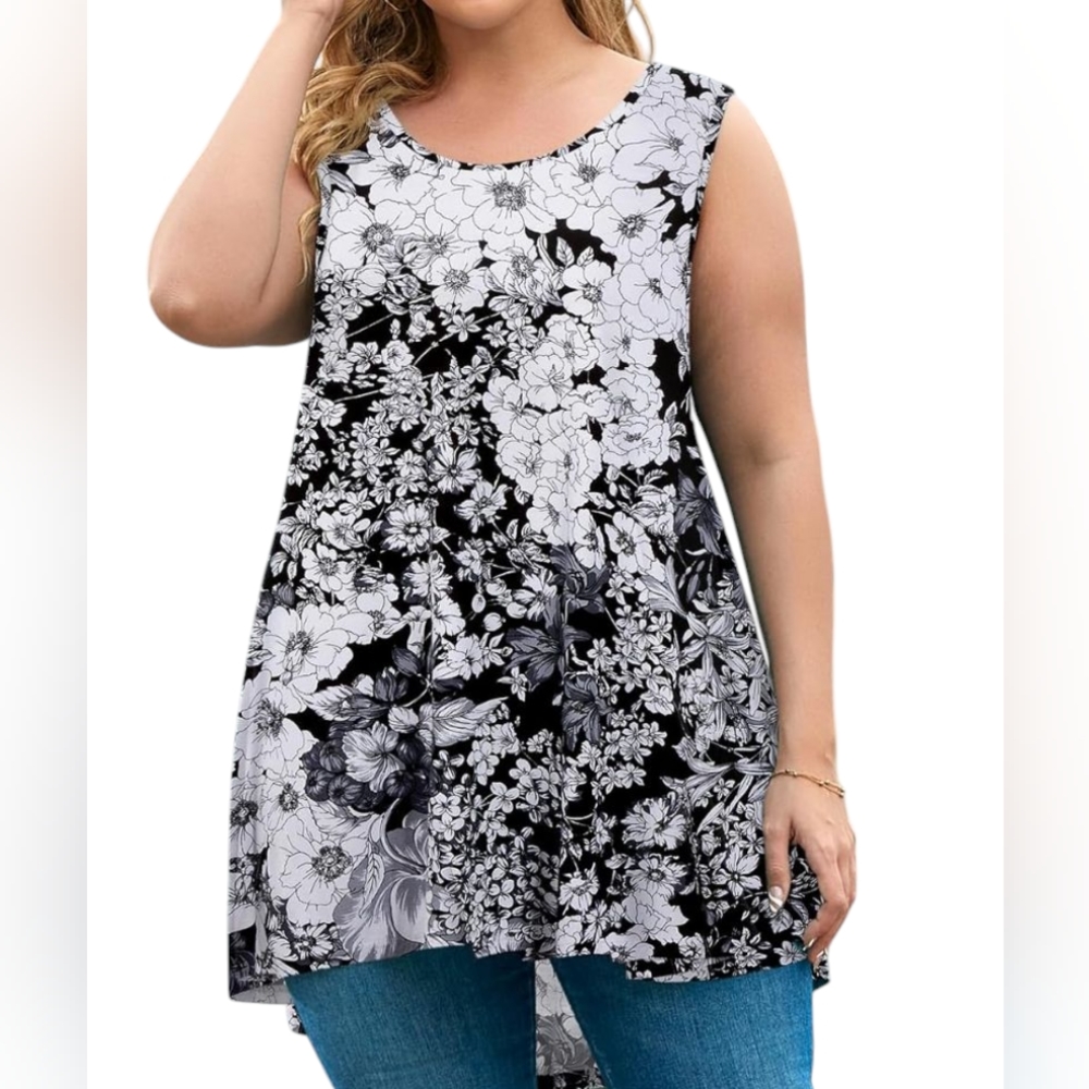 🆕 Women's PLUS SIZE Floral Print Sleeveless Tunic Top